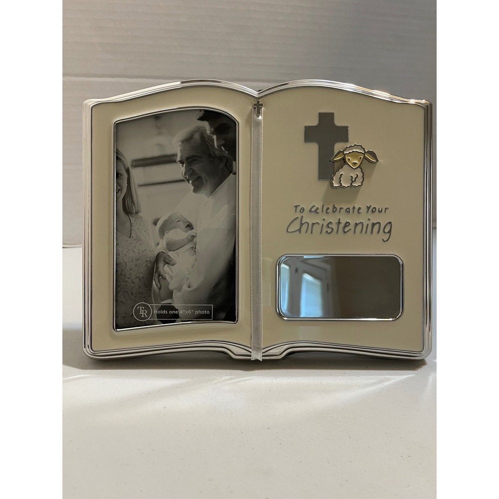 Christening‎ Photo Frame Kids 4x6 Cream Excellent Lamb Cross Book Style